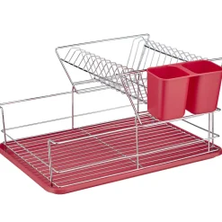 New Égouttoir avec plateau et supports couverts rouges 2 niveaux Rangement De Cuisine