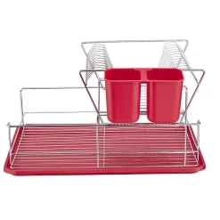 New Égouttoir avec plateau et supports couverts rouges 2 niveaux Rangement De Cuisine