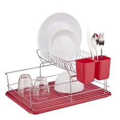 New Égouttoir avec plateau et supports couverts rouges 2 niveaux Rangement De Cuisine