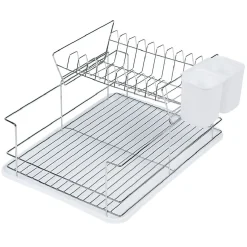 New Égouttoir avec plateau et supports couverts blanc 2 niveaux Rangement De Cuisine