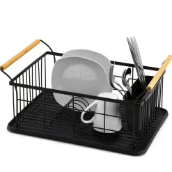 Outlet Égouttoir range-couverts poignées bambou plateau noir mat Rangement De Cuisine