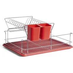 Best Égouttoir vaisselle base métal gris et rouge Rangement De Cuisine