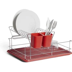 Best Égouttoir vaisselle base métal gris et rouge Rangement De Cuisine