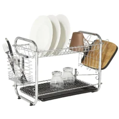 New Égouttoir XXL 2 niveaux récupérateur d'eau inox Rangement De Cuisine