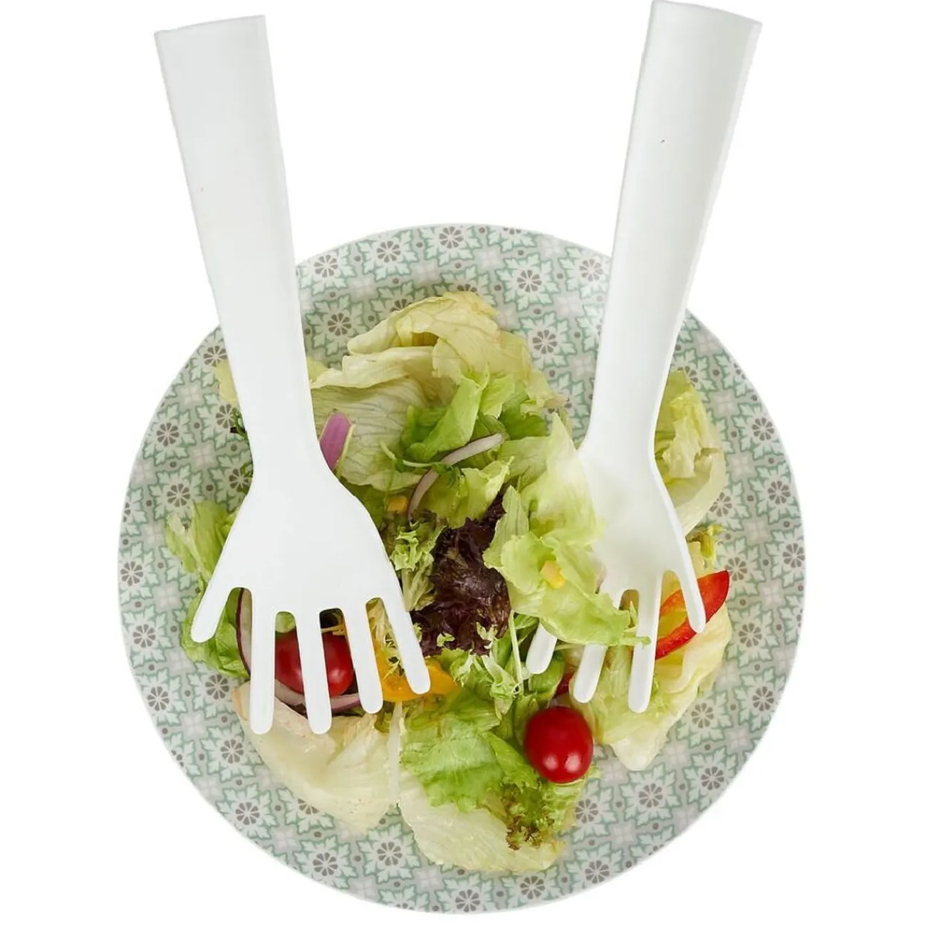 Hot Lot de 2 couverts à salade forme main plastique blanc Préparation Culinaire
