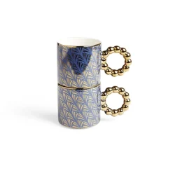 Best Lot de 2 mugs 30cl design chic bleu foncé et doré Vaisselle Et Accessoires De Table