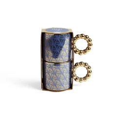 Best Lot de 2 mugs 30cl design chic bleu foncé et doré Vaisselle Et Accessoires De Table