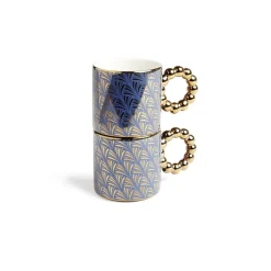 Best Lot de 2 mugs 30cl design chic bleu foncé et doré Vaisselle Et Accessoires De Table