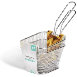 Hot Lot de 2 paniers à frites inox argenté 19,5x17,5x8,5cm Petit Électroménager