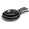 Hot Lot de 3 poêles tous feux sauf induction aluminium noir Ø20/24/26cm Cuisson