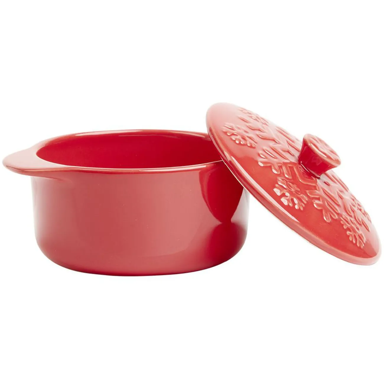 Discount Mini cocotte en céramique motif flocon rouge x2 Cuisson