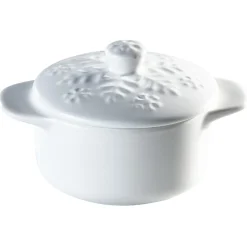Minis cocottes blanches avec couvercles motifs flocons x2 Cuisson