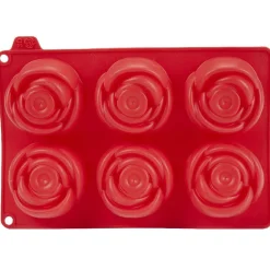 Online Moule silicone rouge 6 minis roses 3D Cuisson