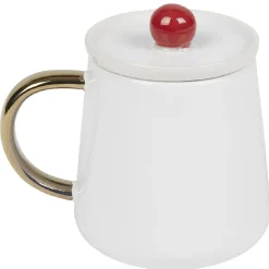 Sale Mug blanc hibou mandala avec anse dorée et couvercle Vaisselle Et Accessoires De Table