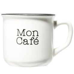 Best Mug café en porcelaine effet email blanc et bord noir Mon café 33cl H8,5cm Vaisselle Et Accessoires De Table