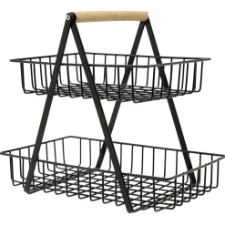 Outlet Panier à fruits 2 niveaux noir et naturel Rangement De Cuisine