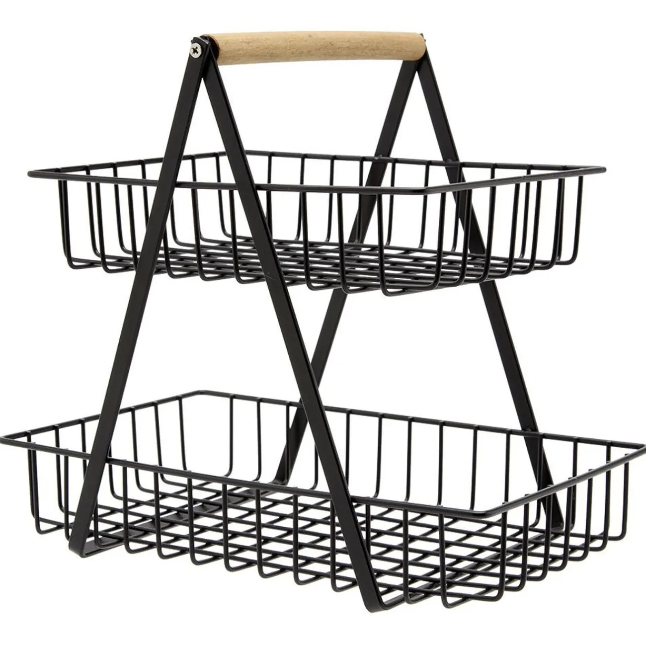 Outlet Panier à fruits 2 niveaux noir et naturel Rangement De Cuisine
