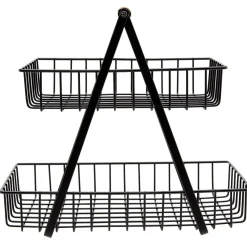 Outlet Panier à fruits 2 niveaux noir et naturel Rangement De Cuisine