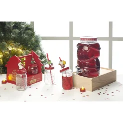 Panier rouge Merry Christmas avec gobelets Noël pailles x4|Gifi Discount