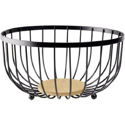 Clearance Panière à fruits fond bambou métal noir Ø25xH13cm Préparation Culinaire