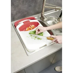 Discount Passoire 2 en 1 planche à découper amovible rouge et blanche Préparation Culinaire