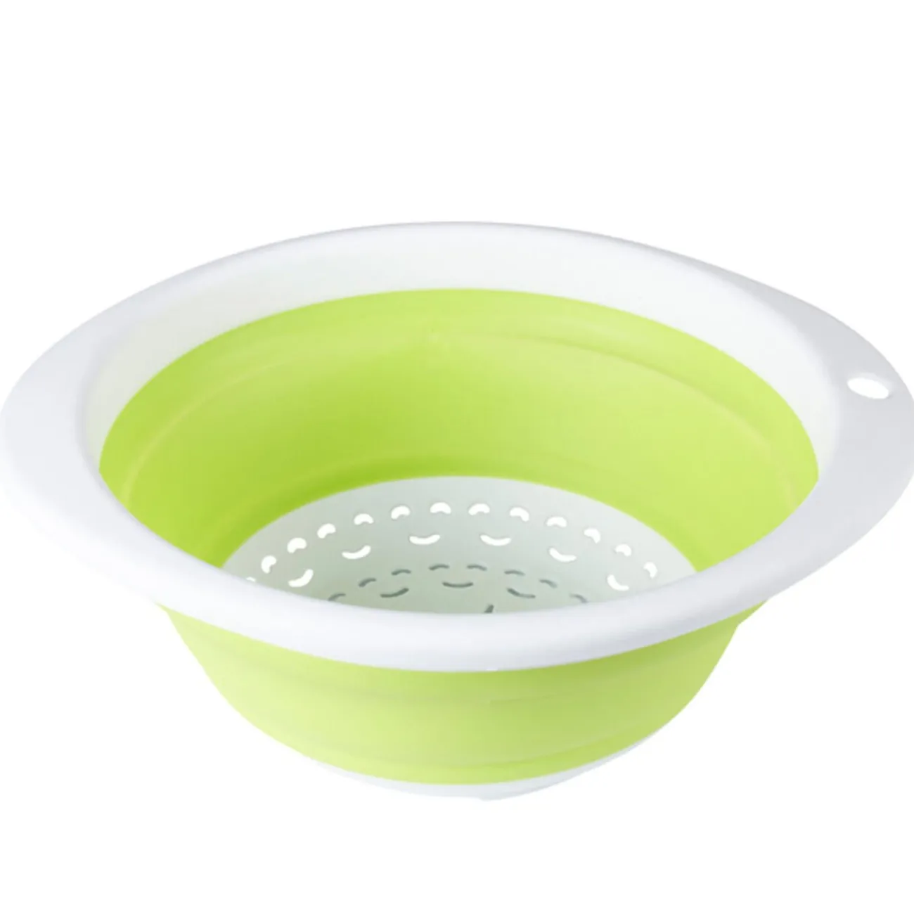 Passoire rétractable verte et blanche Préparation Culinaire