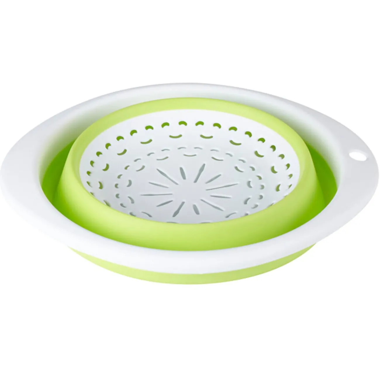 Passoire rétractable verte et blanche Préparation Culinaire