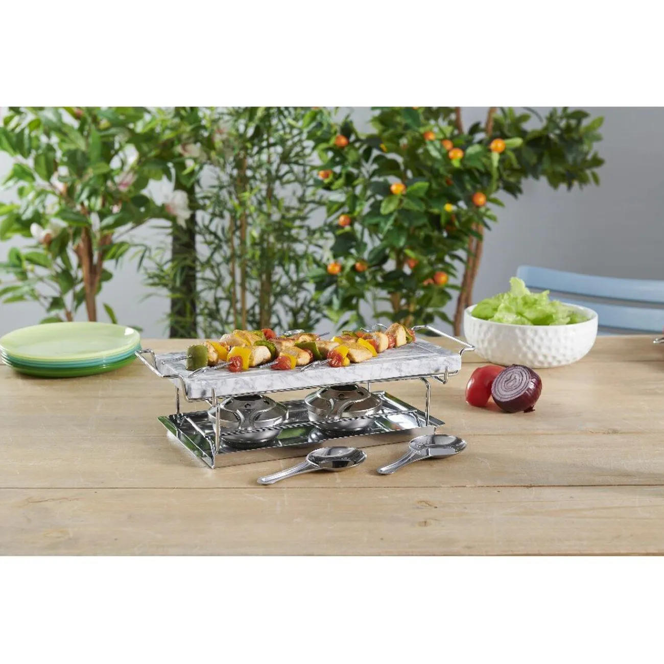 Hot Plancha pierre à cuire marbre avec plateau métal Petit Électroménager