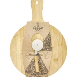 Outlet Planche à découper 6 parts en bambou Ø32cm avec roulette à pizza Préparation Culinaire