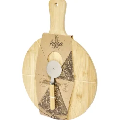 Outlet Planche à découper 6 parts en bambou Ø32cm avec roulette à pizza Préparation Culinaire