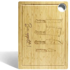 Hot Planche à découper bambou avec rigole et récupérateur de jus 38x28x1,5cm Préparation Culinaire