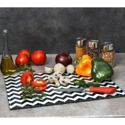 Hot Planche à découper noire et blanche motif zigzag Préparation Culinaire
