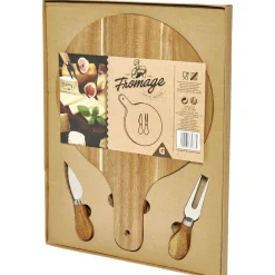Clearance Planche à servir en bambou Ø25cm avec accessoires pour fromage x2 Préparation Culinaire