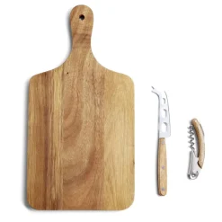 Planche de présentation avec couteau et tire-bouchon acacia 37x19cm|Gifi Sale