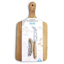 Planche de présentation avec couteau et tire-bouchon acacia 37x19cm|Gifi Sale