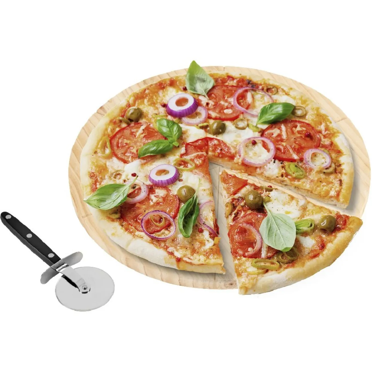 Planche ronde en bois et roulette à pizza Préparation Culinaire