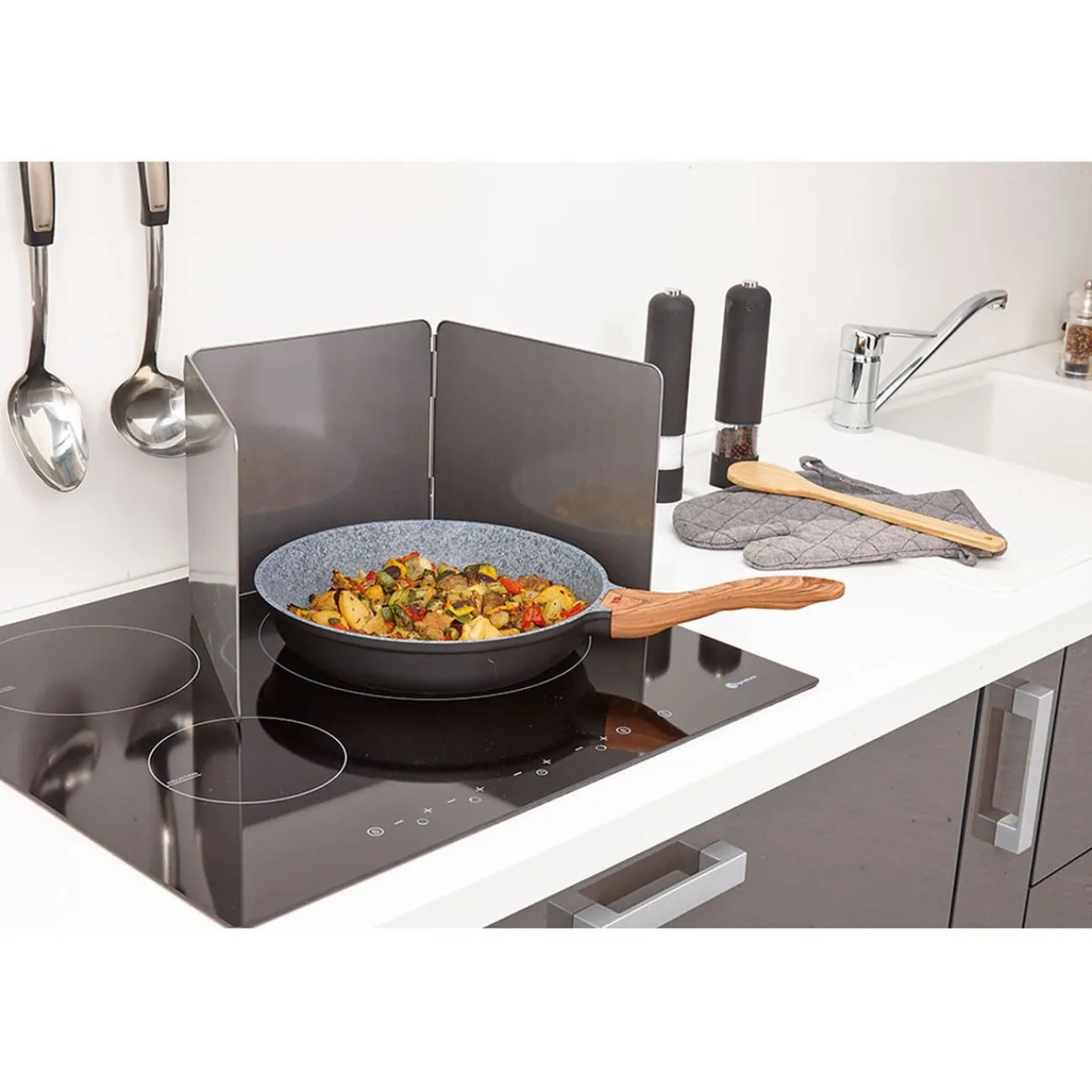 Discount Plaque anti projections 3 volets noir carbone Cuisson