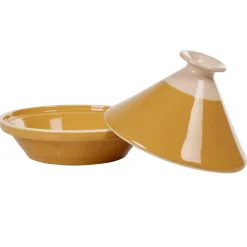 Online Plat à tajine en faïence jaune moutarde et blanc ivoire Cuisson