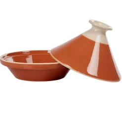 Hot Plat à tajine en faïence rouge brique et blanc ivoire Cuisson