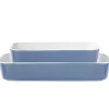 Plat cuisson rectangulaire exterieur bleu interieur blanc 1L 2L x2 Cuisson