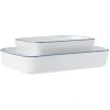 Discount Plat cuisson rectangulaire blanc bordure bleue 1L et 2L x2 Cuisson