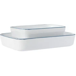 Discount Plat cuisson rectangulaire blanc bordure bleue 1L et 2L x2 Cuisson