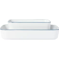Discount Plat cuisson rectangulaire blanc bordure bleue 1L et 2L x2 Cuisson