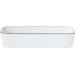 Discount Plat cuisson rectangulaire blanc bordure bleue 1L et 2L x2 Cuisson