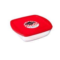 Discount Plat de cuisson carré en verre avec couvercle en plastique 1 L Cuisson