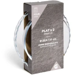 Plat en verre borosilicate x2 - Ø22,6cm et Ø27cm Cuisson