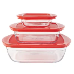 Hot Plat en verre transparent Ôcuisine avec couvercle rouge x3 Cuisson