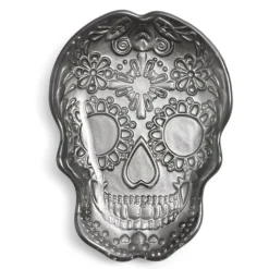 Plat Halloween tête de mort mexicaine en verre noir 15x11xH2cm Vaisselle Et Accessoires De Table
