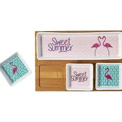 Plateau + 4 coupelles motif flamant rose|Gifi
