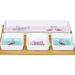 Plateau + 4 coupelles motif flamant rose|Gifi